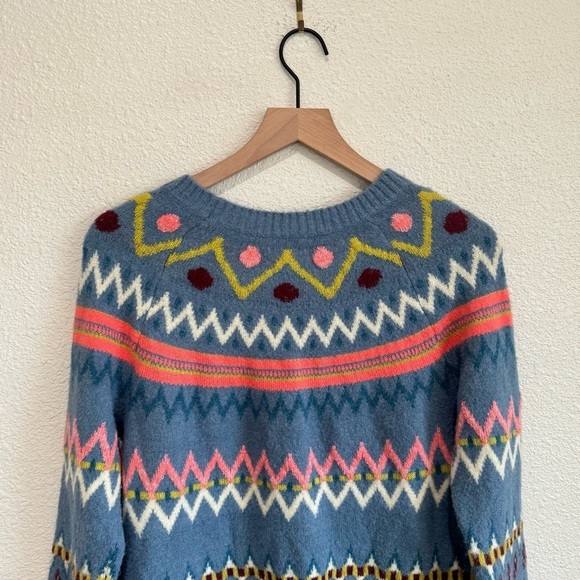 Sundance Catalog Size XS Glencoe Sweater Blue Fair Isle Wool Alpaca Blend Boho - Picture 7 of 9